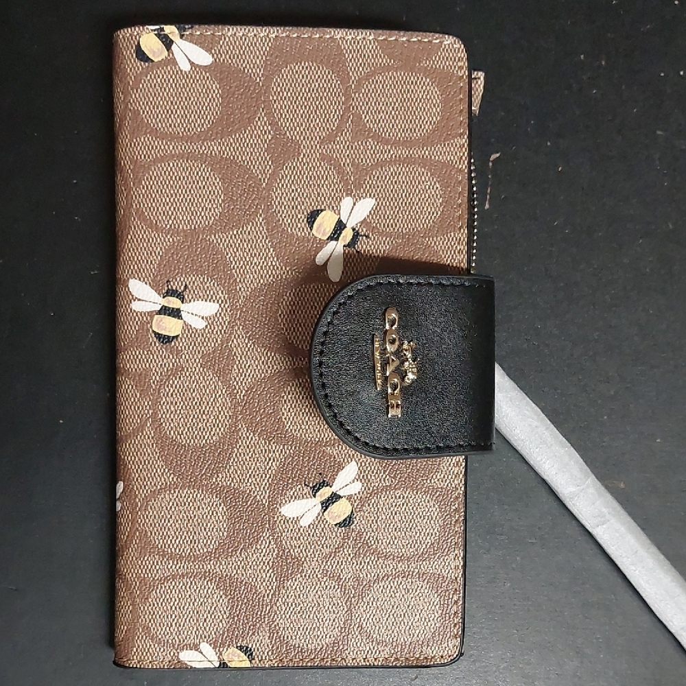 Coach Brown and Black Bee Print Clutch